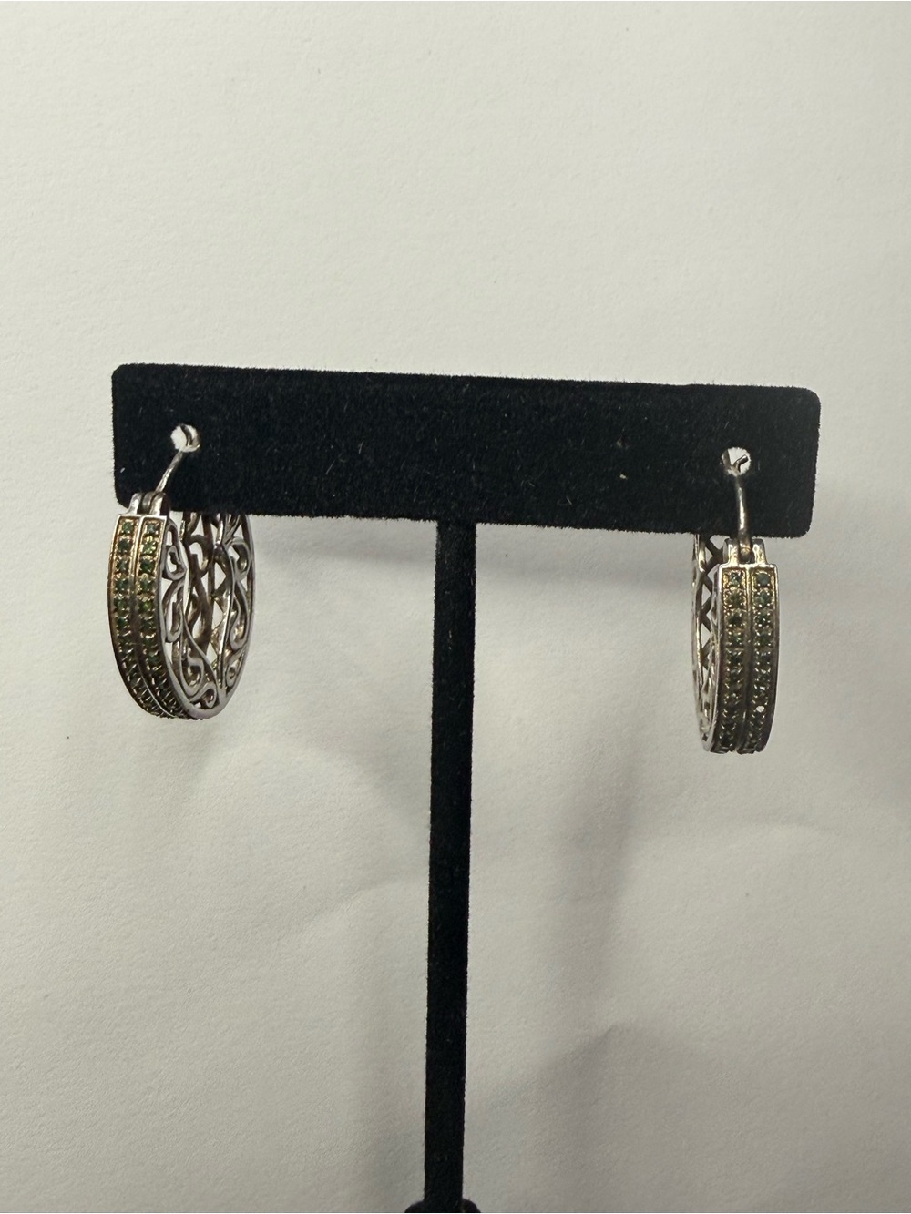Modern 925 Sterling Green Crystal Hoop Earrings